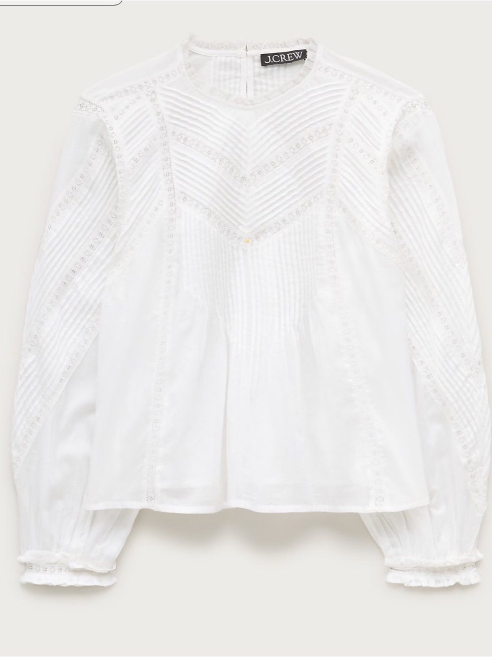 J crew white Lace-trim pintuck top in cotton voile